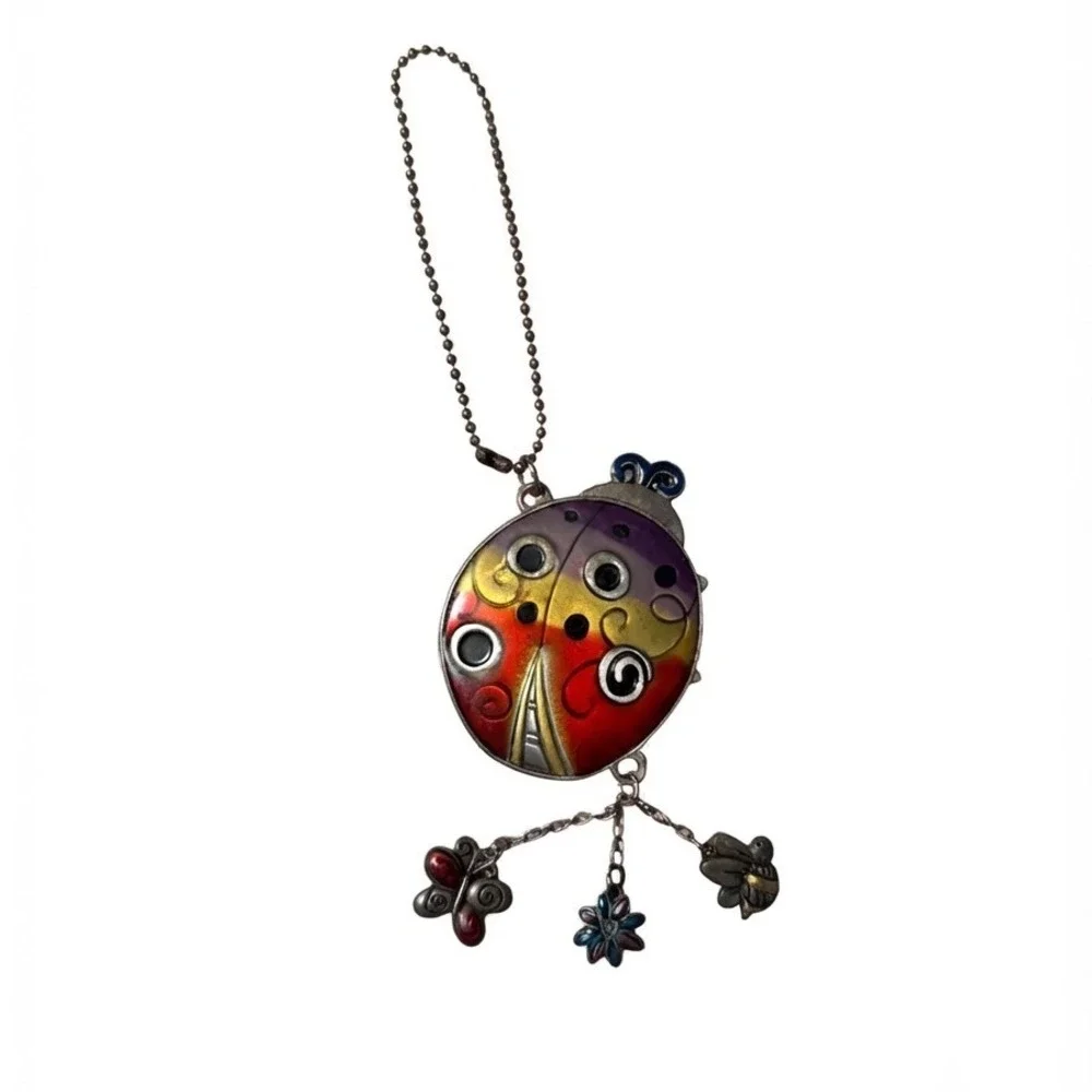 Mosaic Ladybug Glass Enamel Pendant Bag Charm Butterfly Bee Flower Keychain Flat